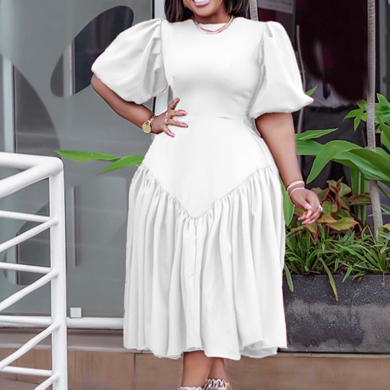 Women's Pleated African Fashion Puff Sleeve Dress
