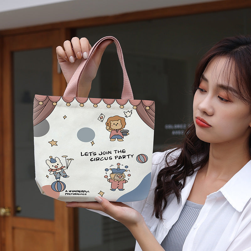Women's Cute Cartoon Canvas Tutorial Lunch Size Handbags