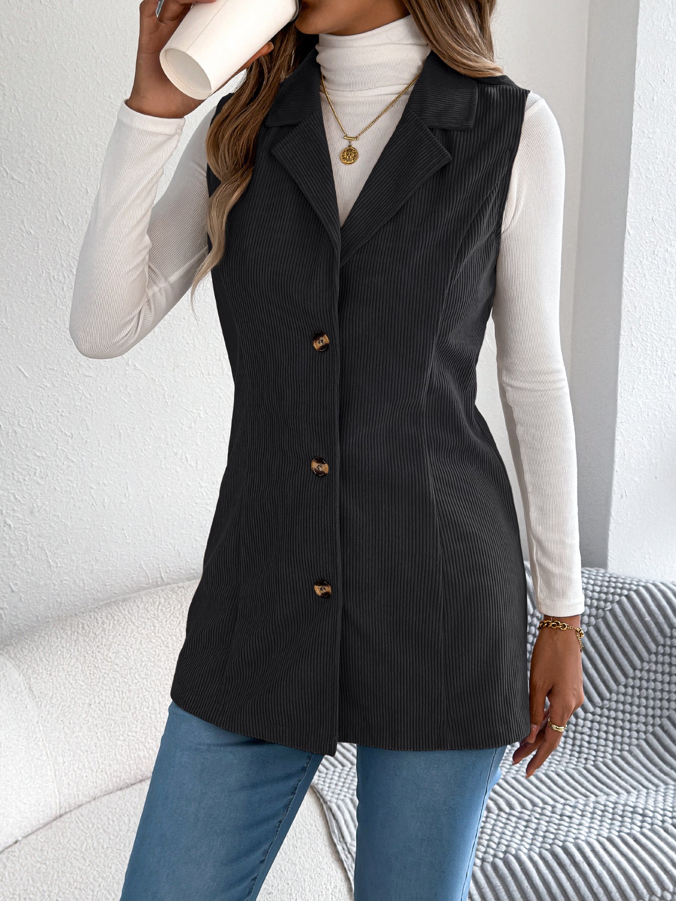 Fashion Women's Casual Single-breasted Collar Corduroy Coats