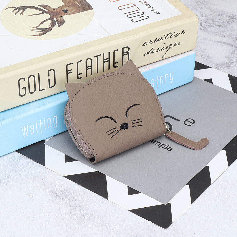 Women's Cartoon Cute Embroidery Cat Genuine Leather Bags
