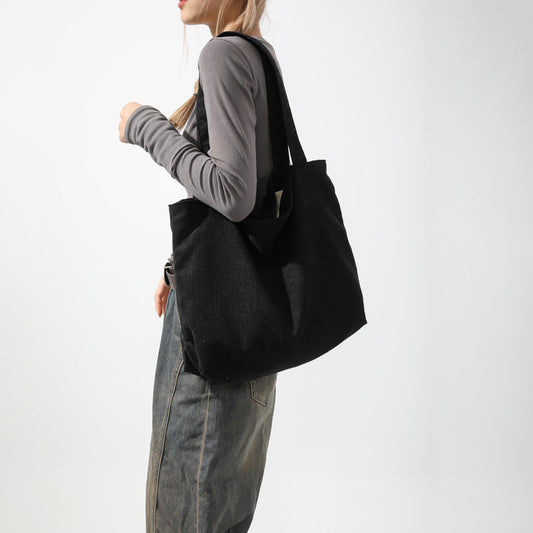 Korean Style Large Capacity Shopping Leisure Artistic Canvas Corduroy Shoulder Bags