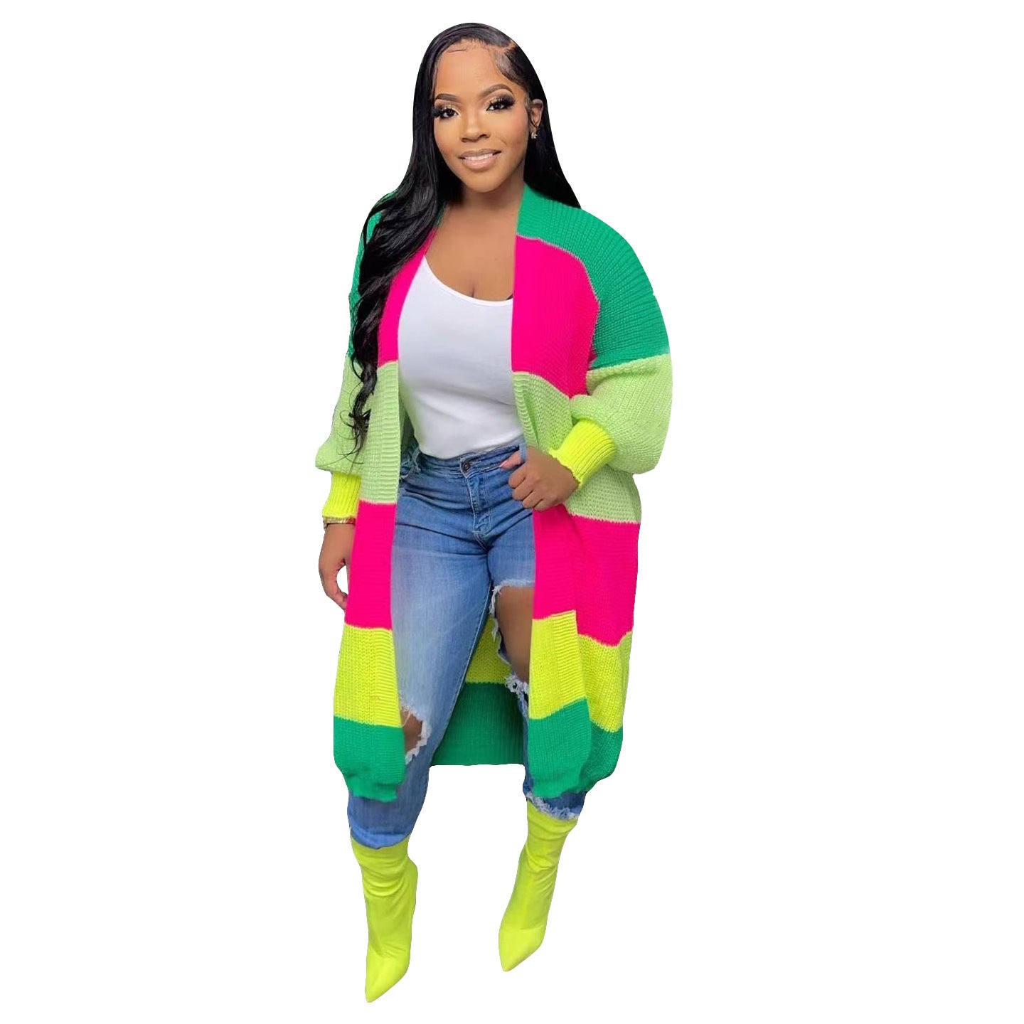 Women's Casual Contrast Color Handmade Knitted Sweaters