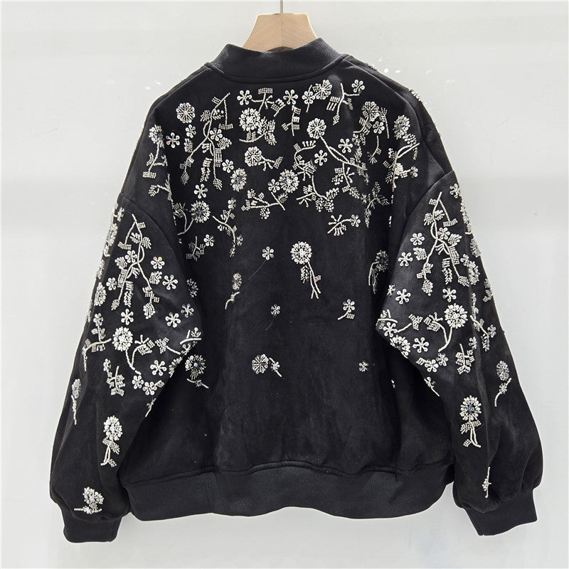 Embroidery Flower Baseball Fashionable Leather Veet Coats