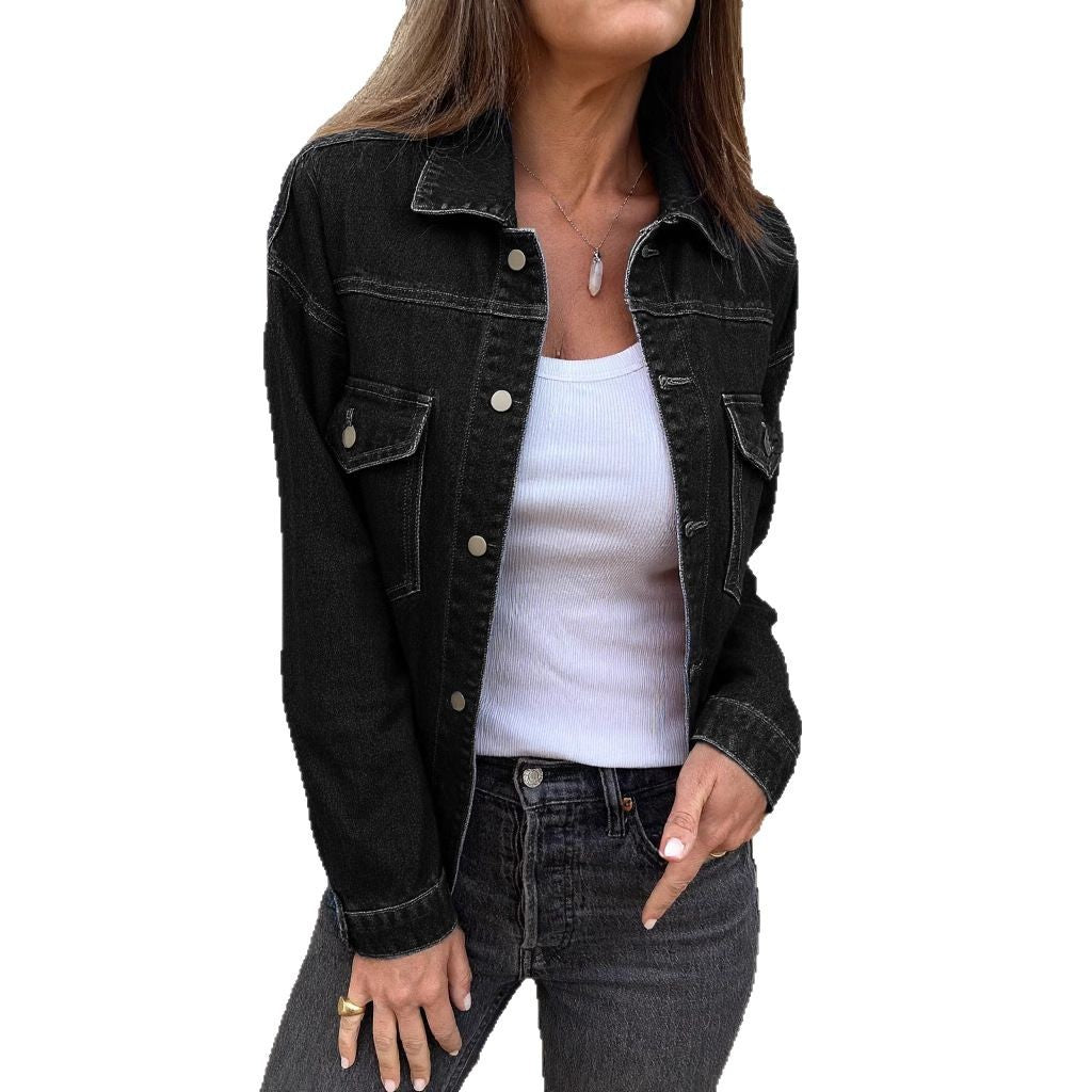 Trendy Classic Lapel Denim Solid Color Jackets