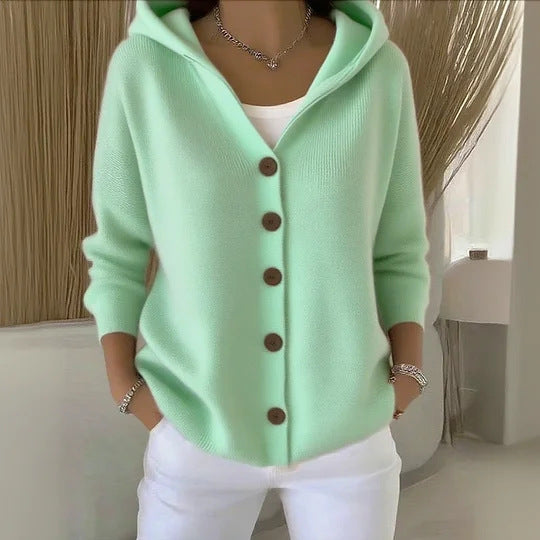 Women's Hooded Knit Solid Color Casual Fashion Cardigans