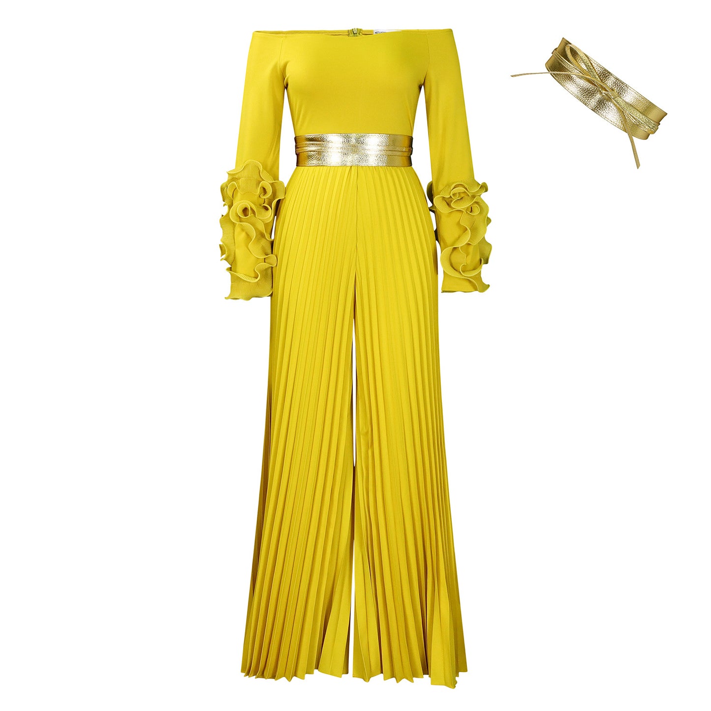 Fashion Ruffle Sleeve Solid Color Pleated Jumpsuits