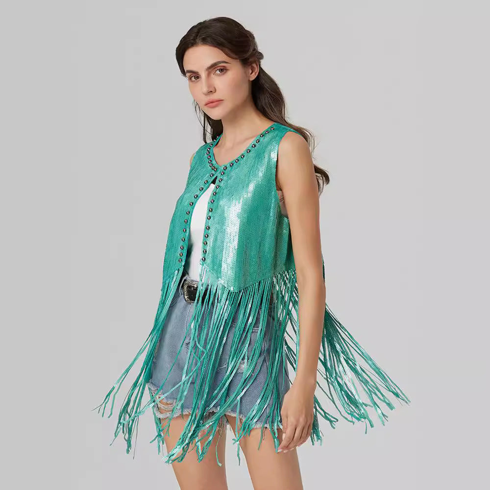 Women's Versatile Sequin Tassel Carnival For Vests