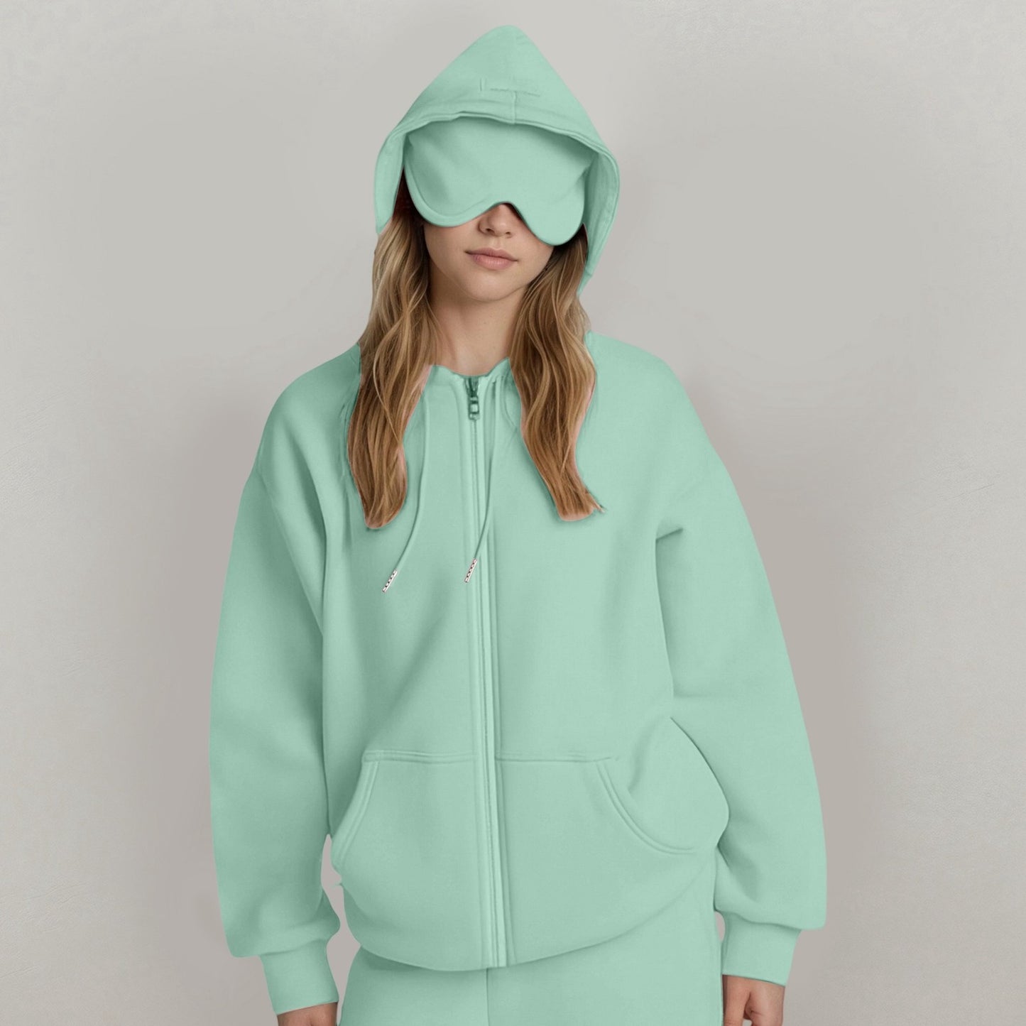 Hooded Eye Mask Home Lazy Pure Color Women's Sweater, Sweater