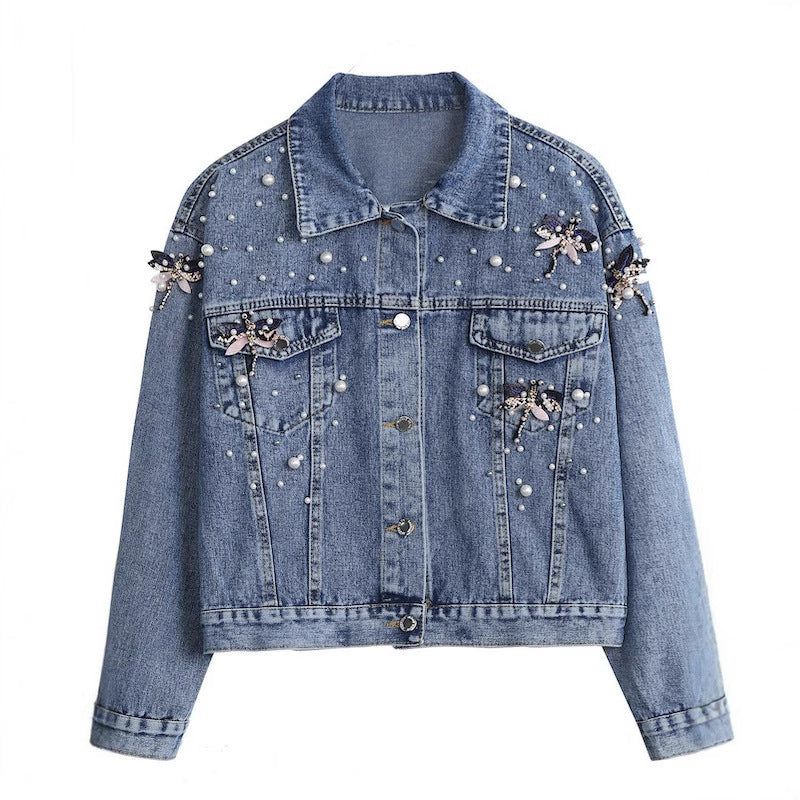 Women's Dragonfly Beaded Korean Style Loose-fitting Long-sleeved Jackets