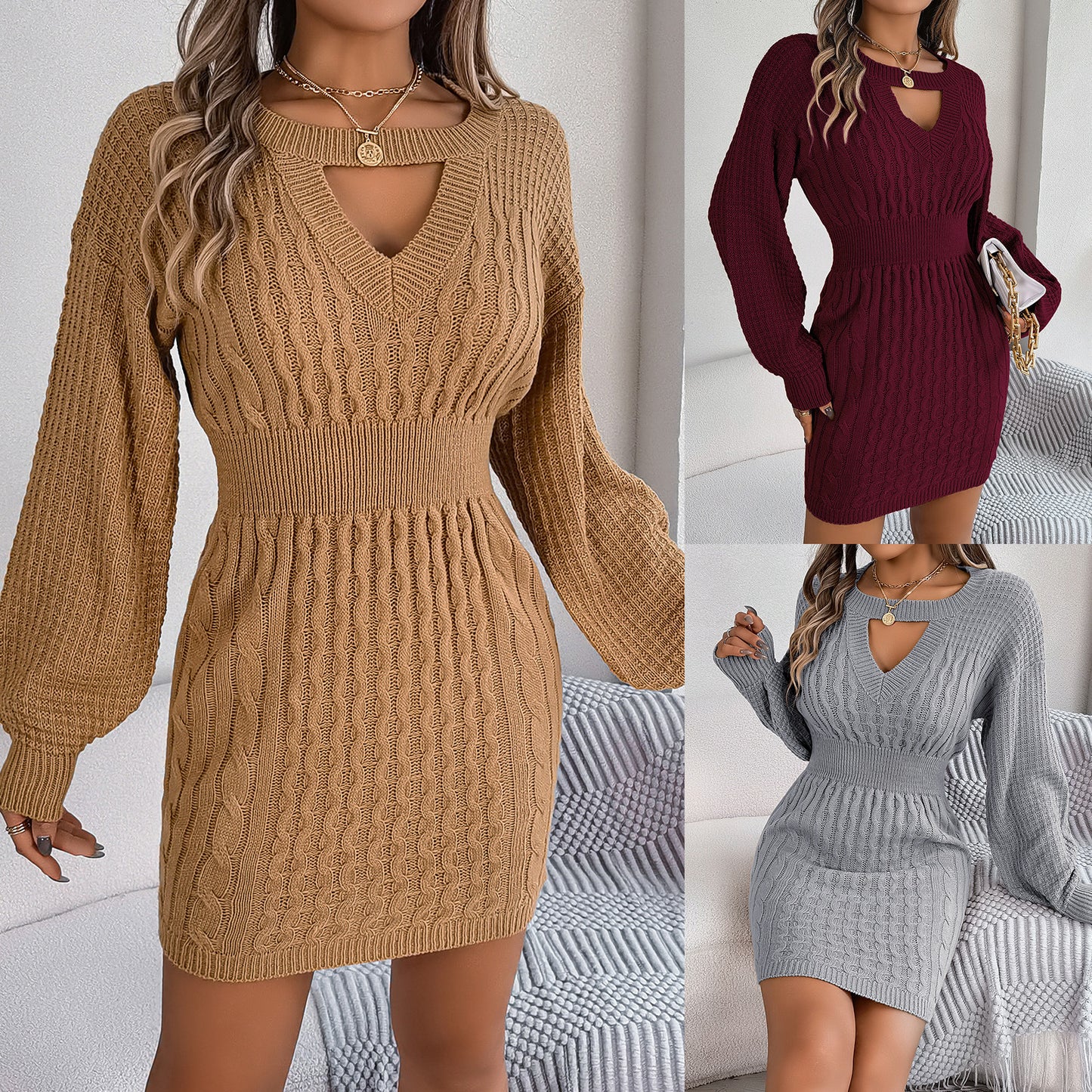 Women's Solid Color Twist Lantern Sleeve Package Clothing