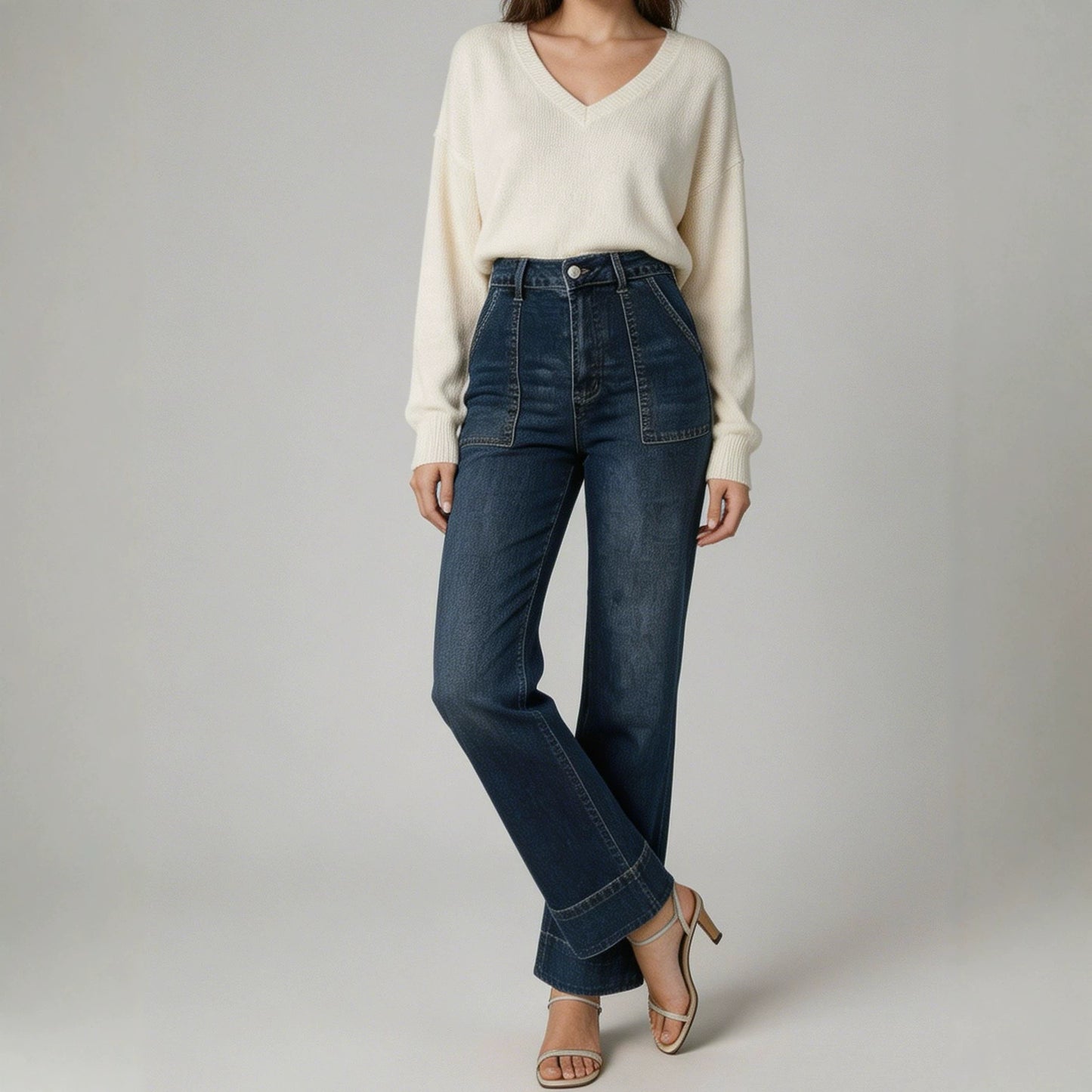 Women's Waist Wide Leg Leisure Loose Washed-out Women's Jeans