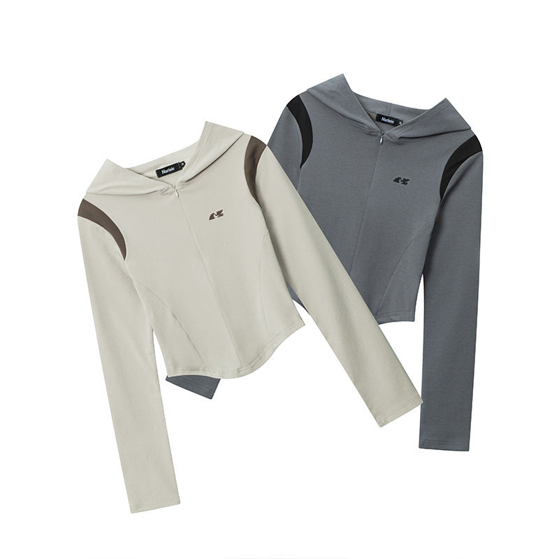 Women's Spring Hooded Color Matching Design Casual Blouses