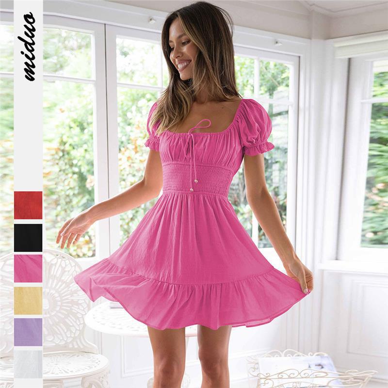 Women's Fresh Elegant Square Collar Youthful Backless Skirts