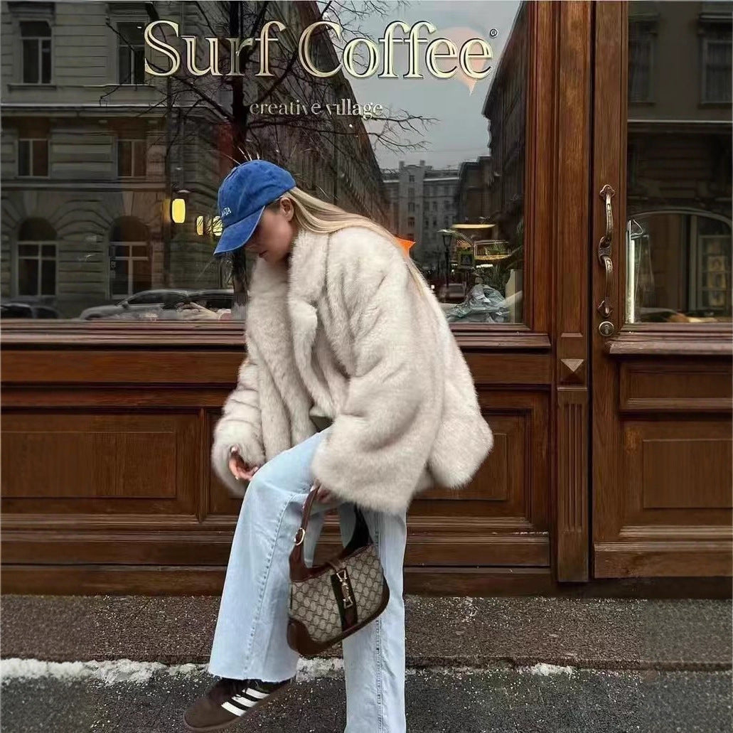 Women's Graceful Fluffy Dyed Pointed Lapel Furry Coats