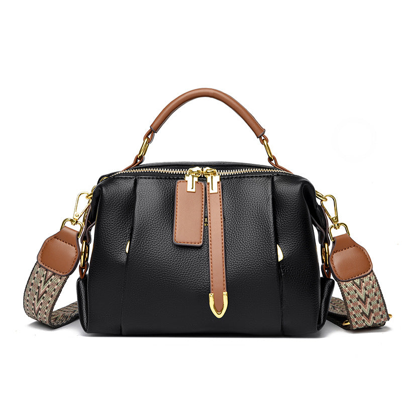 Women's Leather Boston Trendy Kangaroo High-grade Color Matching Niche Small Square Bags