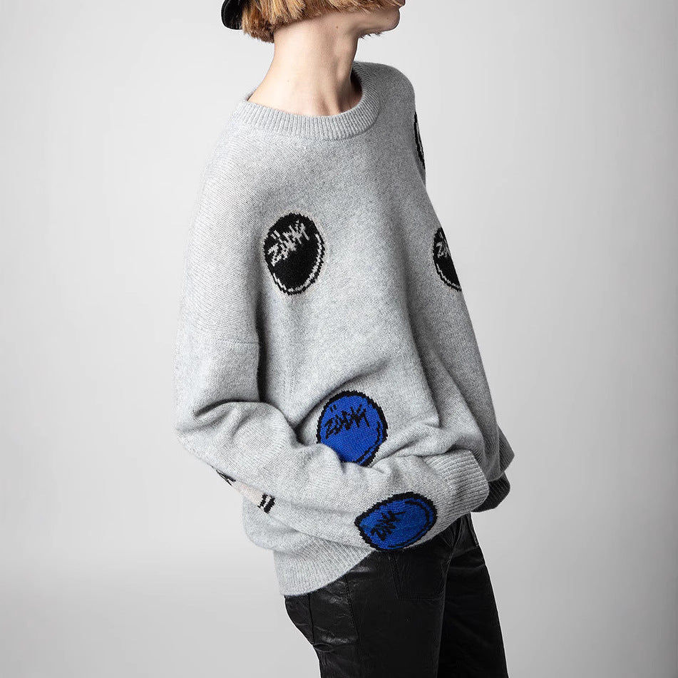 Women's Autumn French Niche Smiling Face Jacquard Sweaters