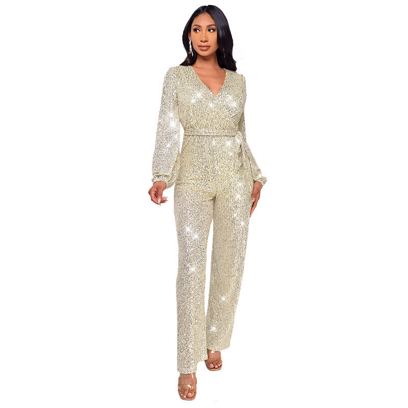 Women's Long Sleeve Summer High Waist Wide Jumpsuits
