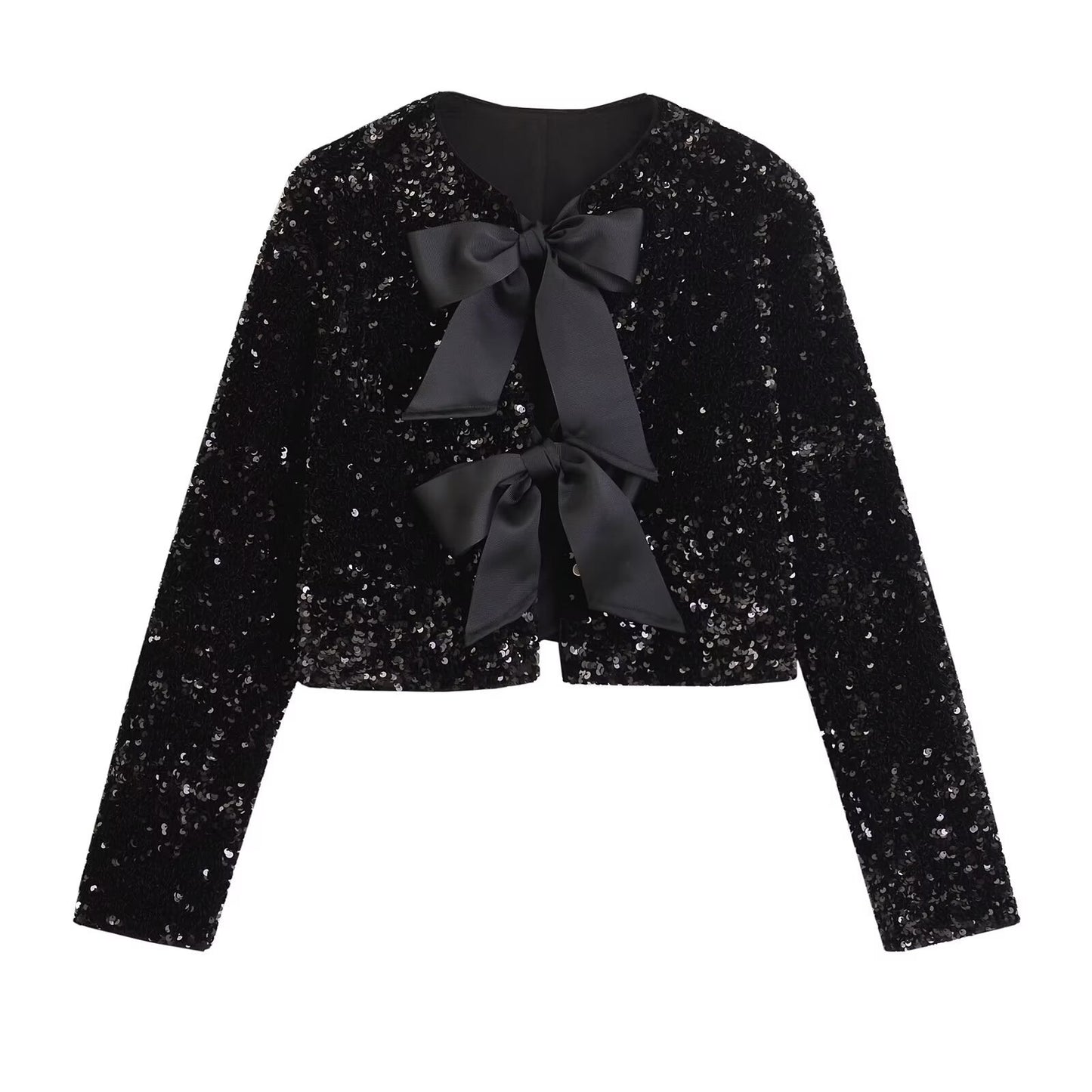 Women's French Fashion Bowknot Decoration Sequins Loose-fitting Coats