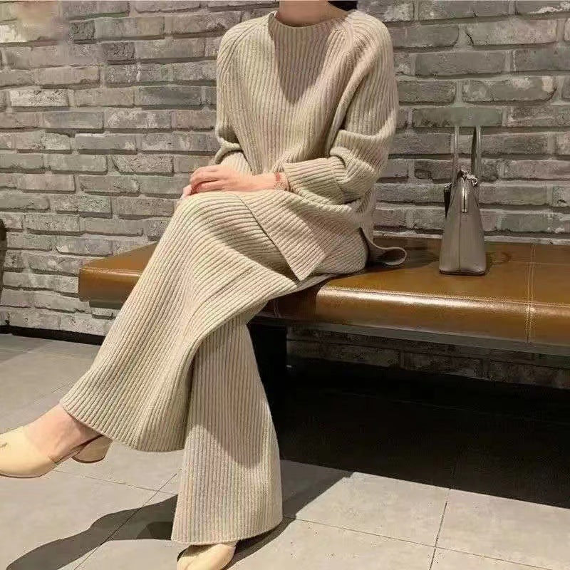 Women's Temperament Split Knitted Wide Leg Two-piece Suits