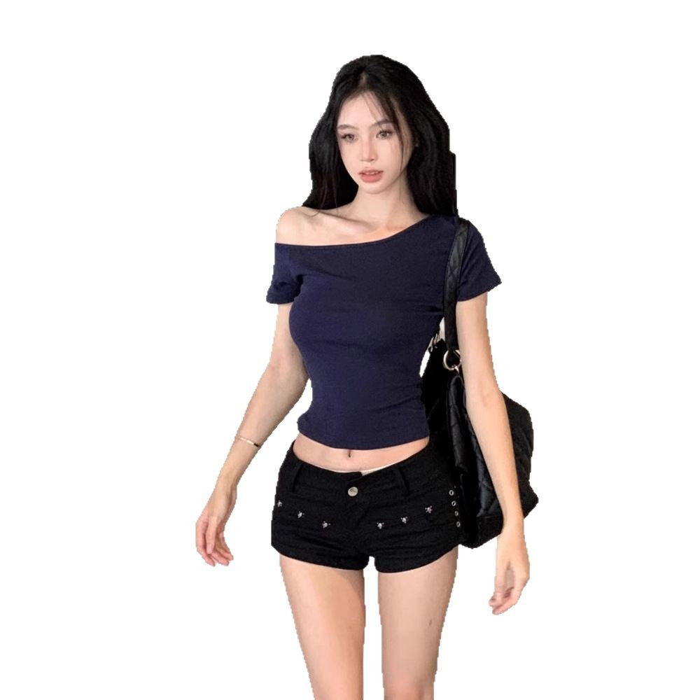Simple Pure Style Elegant Sexy Hot Exposed Shoulder Women's T-shirt