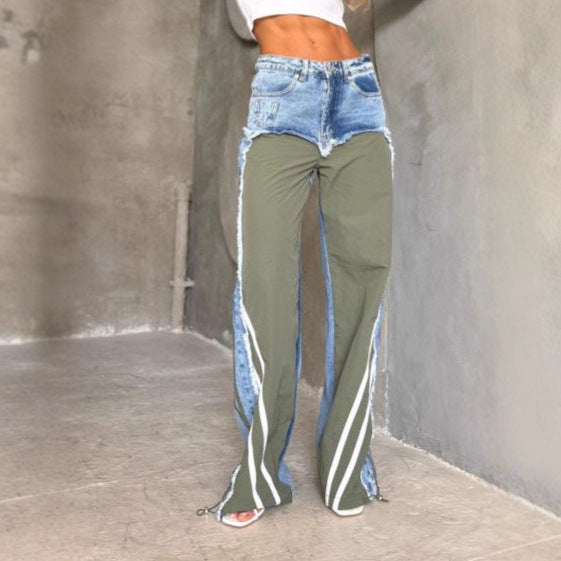 Women's Autumn Trousers Inside-out Wear Contrast Color Jeans