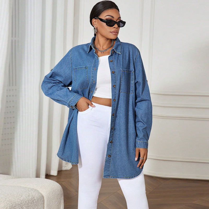 Women's Loose Stylish Long Sleeves Denim Shirt Jackets