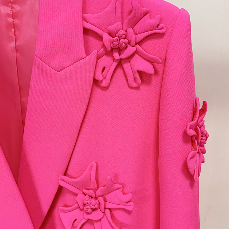 Glamorous Fashion Double-breasted Three-dimensional Flower Decorative Blazers