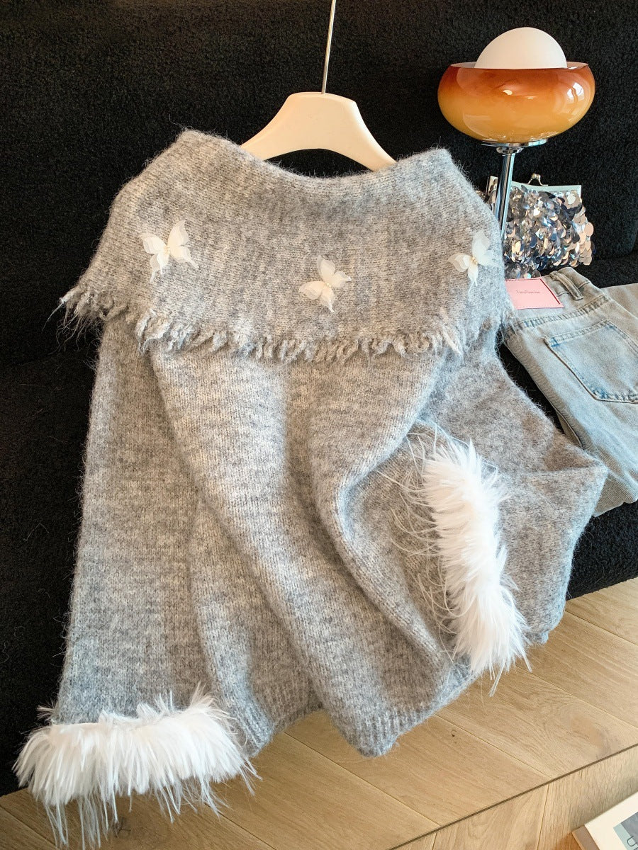 Women's Coffee Color Bowknot Atmosphere Loose Lazy Sweaters