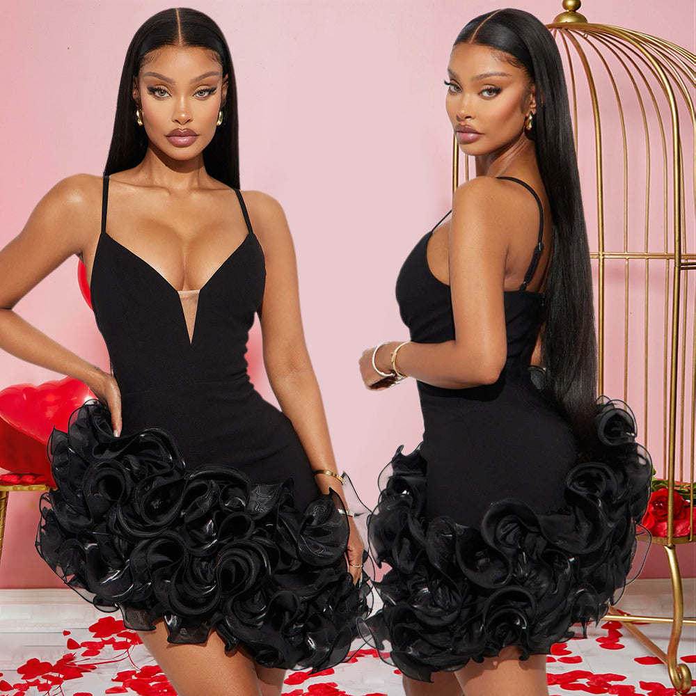Sexy Sling Solid Color Flounce Irregular Skirts