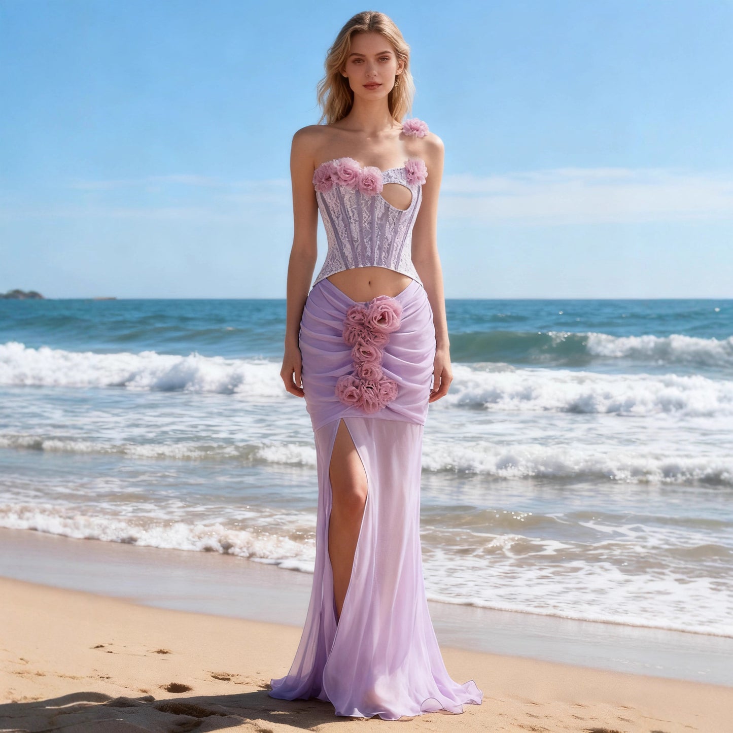 Dress Three-dimensional Flower Decorative Fishtail Design Dresses