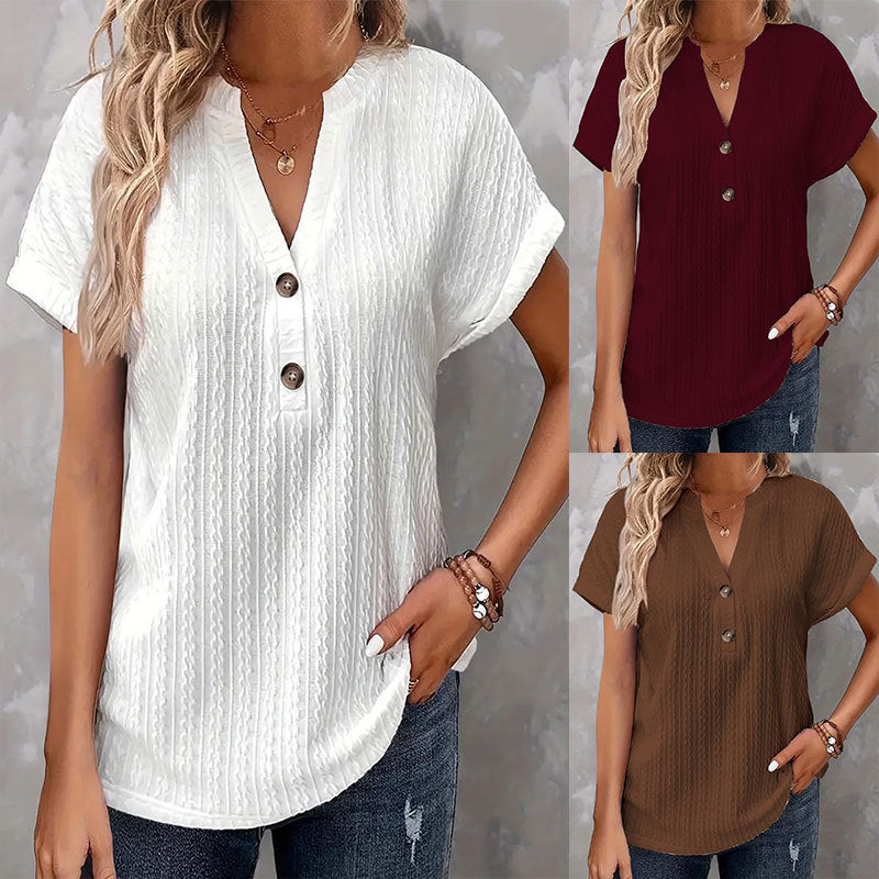 Women's Fashion Casual Solid Color Buttons Women's T-shirt