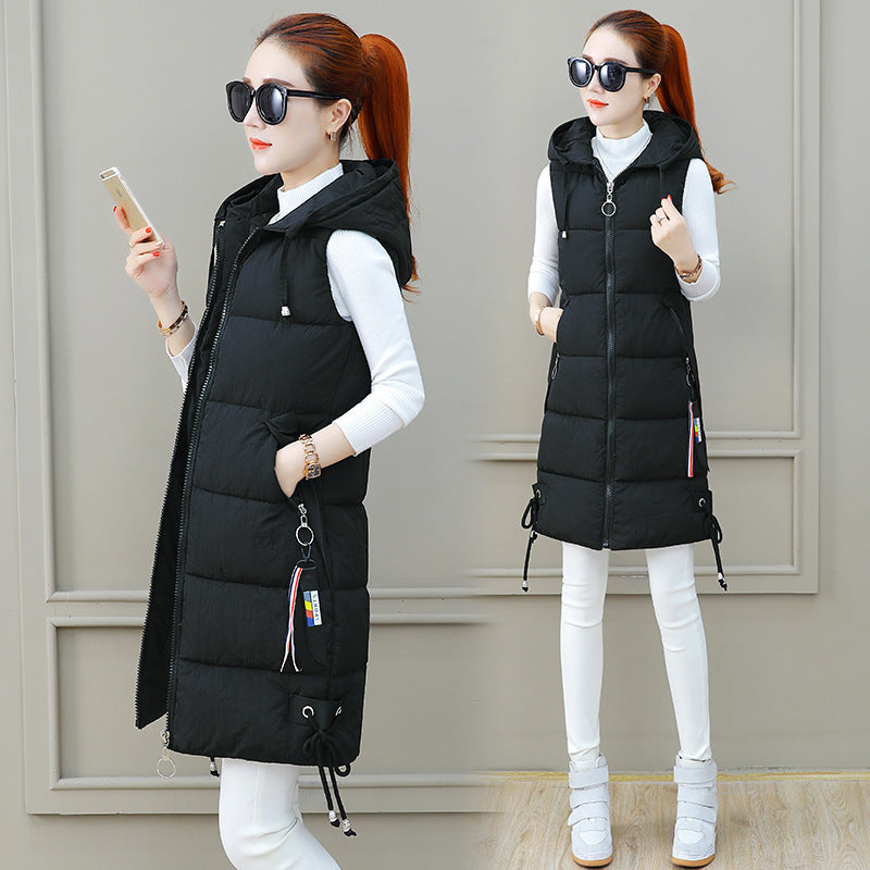 Women's Mid-length Korean Style Fashion Hooded Slim Vests