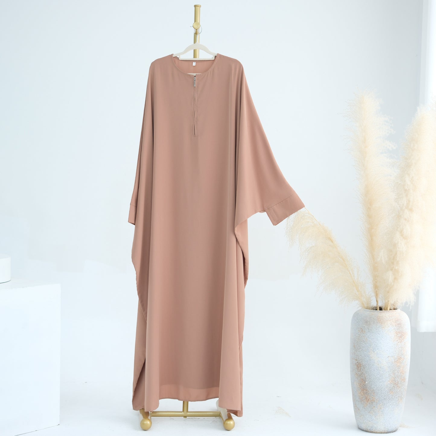 Swing Solid Color Batwing Sleeve Robe Dresses