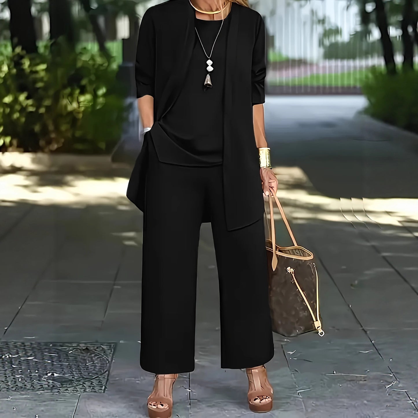 Women's Color Leisure Commute Trousers Long Sleeve Three-piece Set Fashion Casual Suit