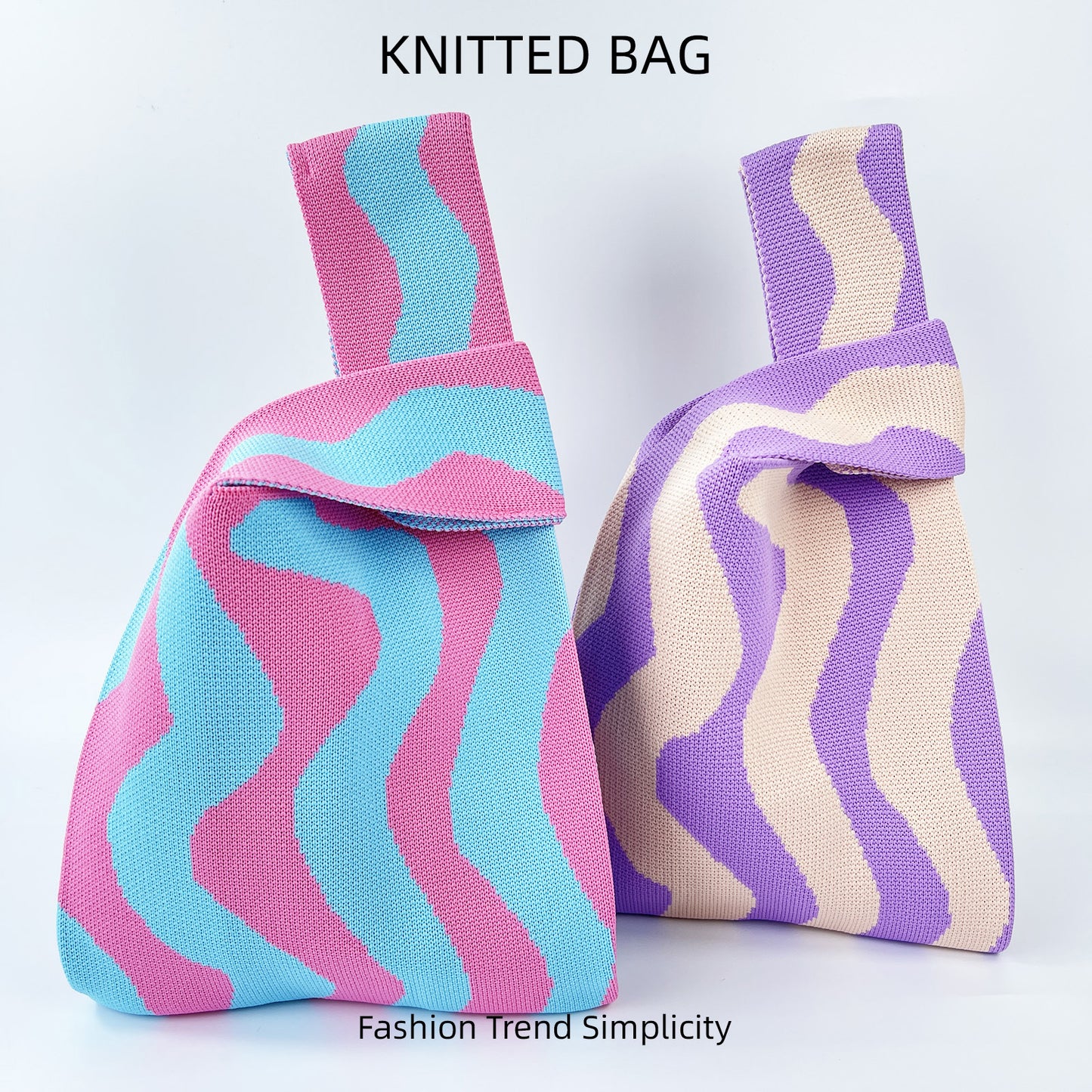 Contrast Color Wave Pattern Knitted Fashionable Handbags