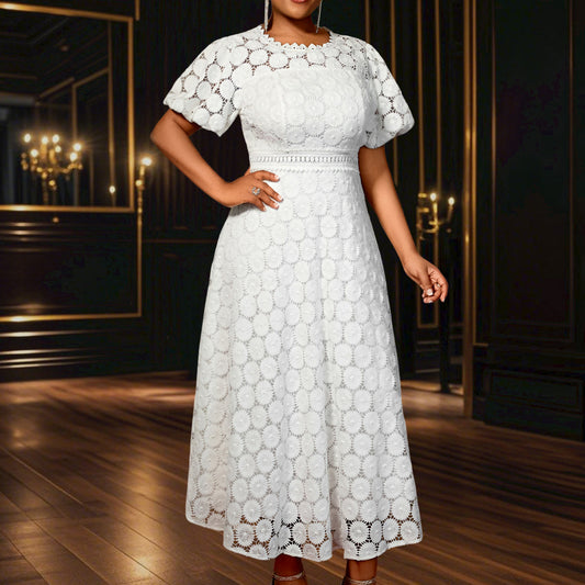 African Round Neck Lace Puff Sleeve Dress High Dresses
