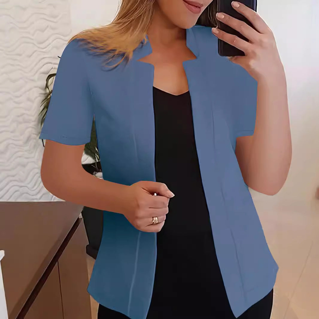 Solid Color Sleeve Stand Collar Outerwear Shorts