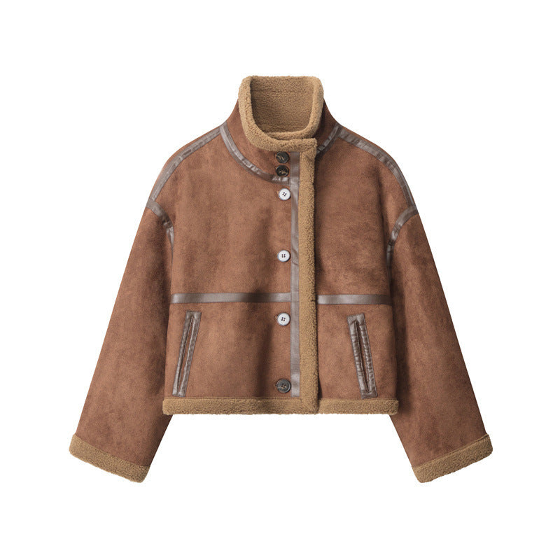 Women's Lamb Wool Warm Loose Stand Collar Shorts