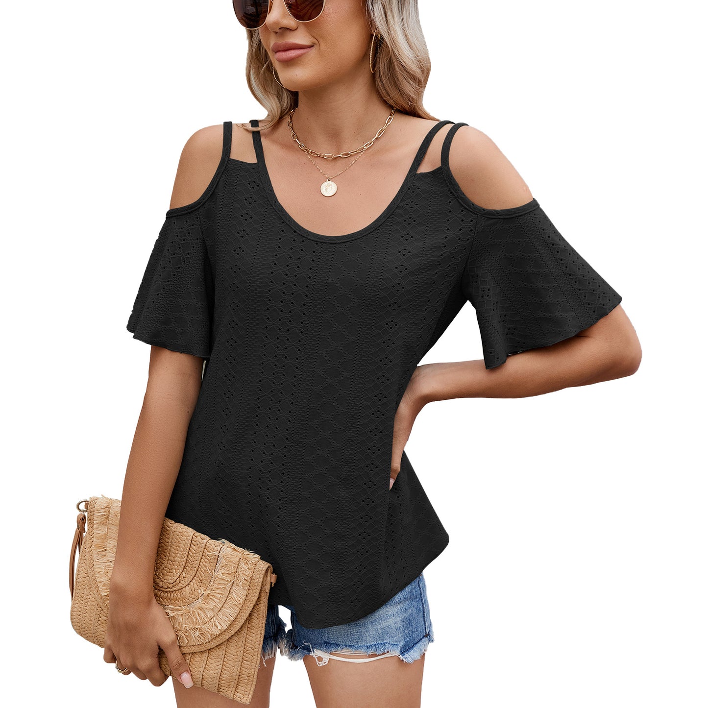 Versatile Women's Solid Color Loose Sleeve Women's T-shirt