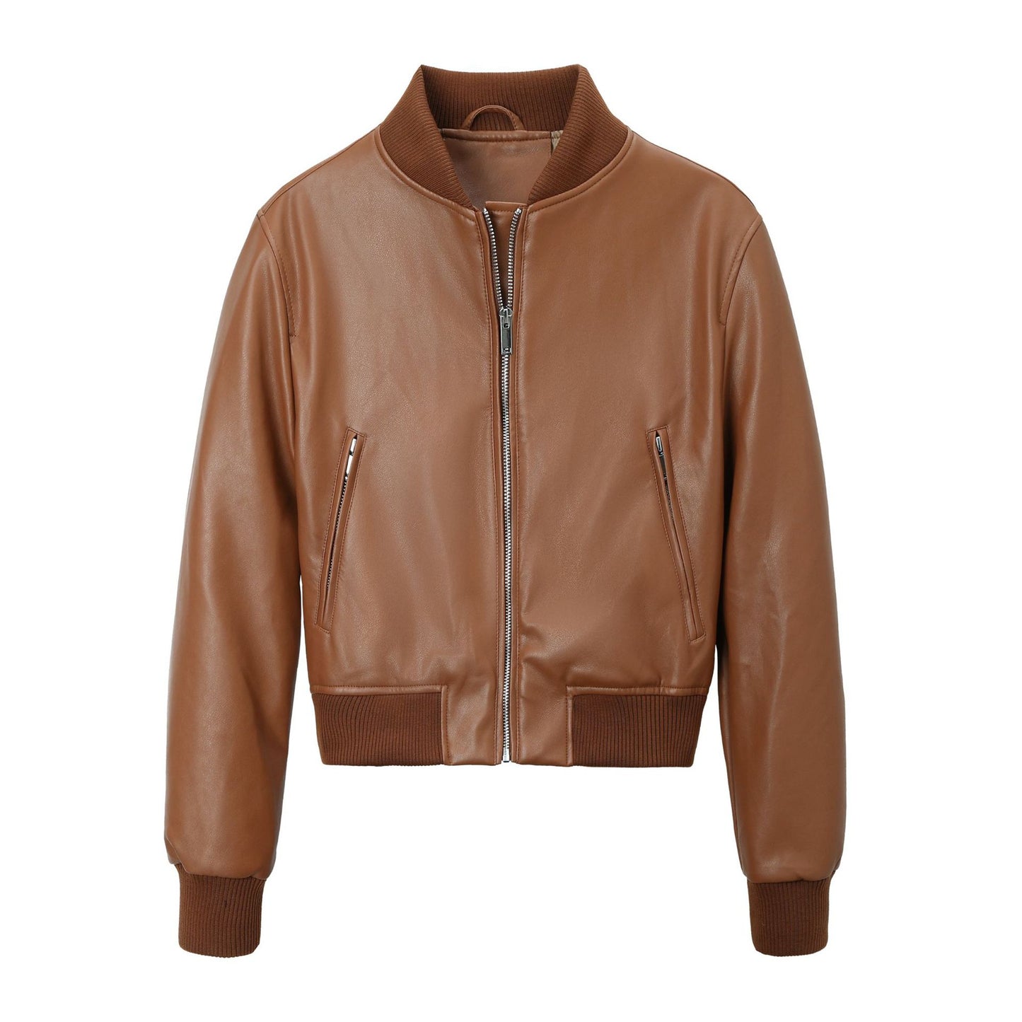Women's Leather Stand Collar Motorcycle Pilot Street Jackets
