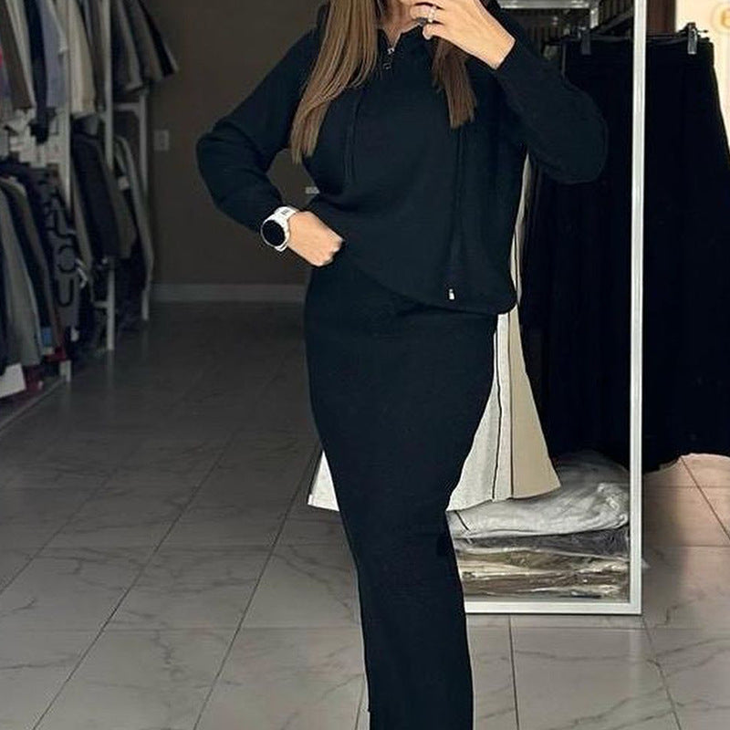 Women's Autumn Hooded Fashion Casual Knitted Dress Sweaters