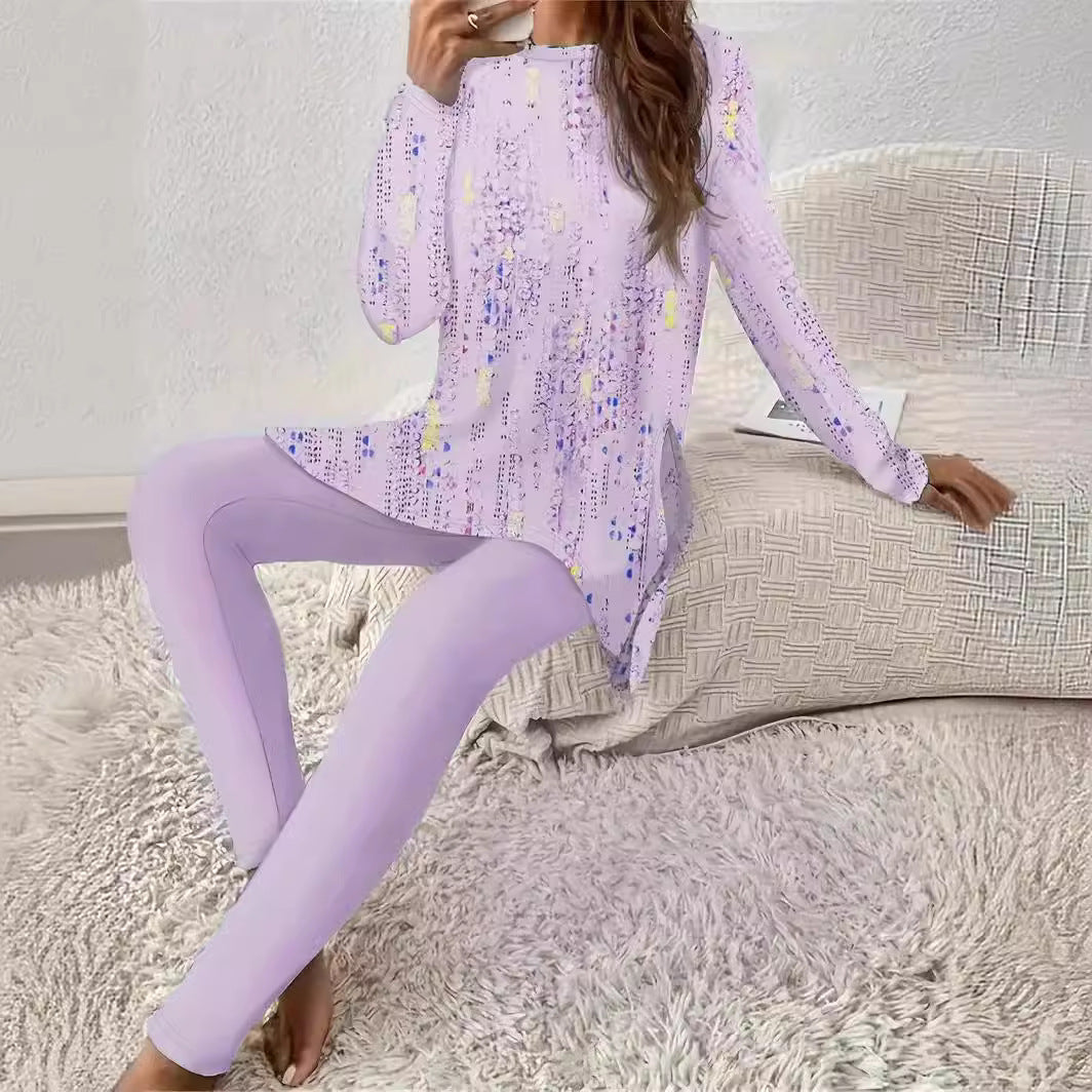 Print Ethnic Fashion Round Neck Long Suits