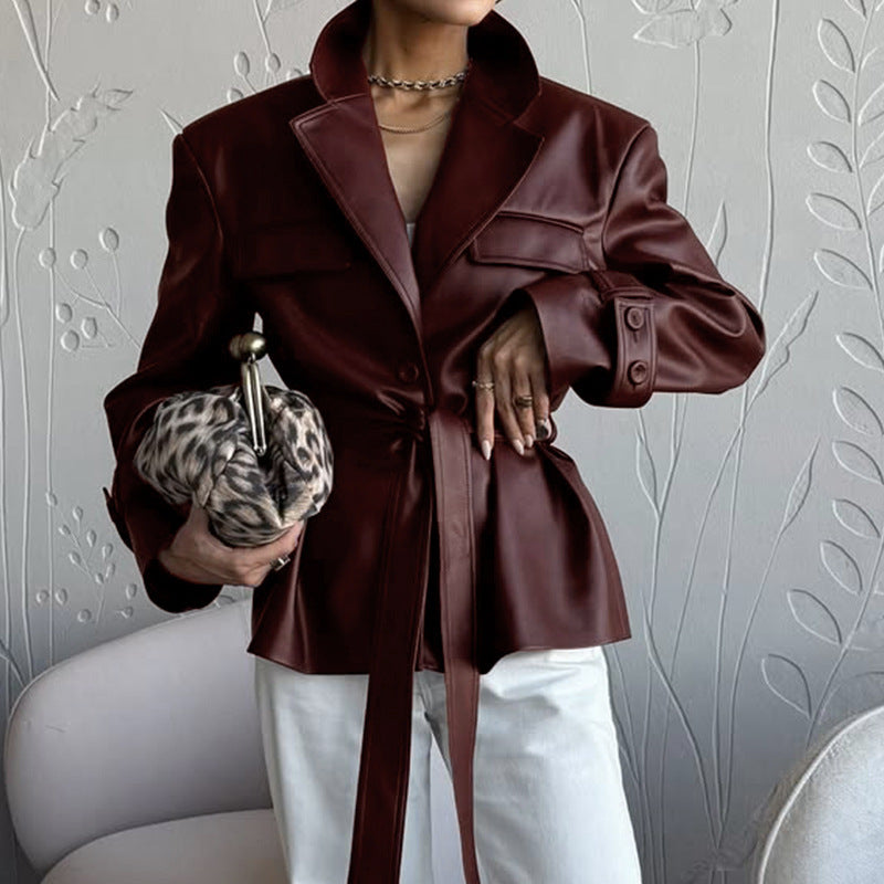 Women's Autumn Long-sleeved Leather Fashion Temperament Blazers
