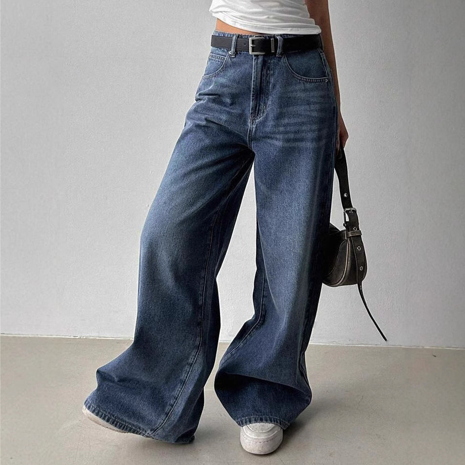 Women's Turkish Light Blue Wide Leg High Waist Loose Pants