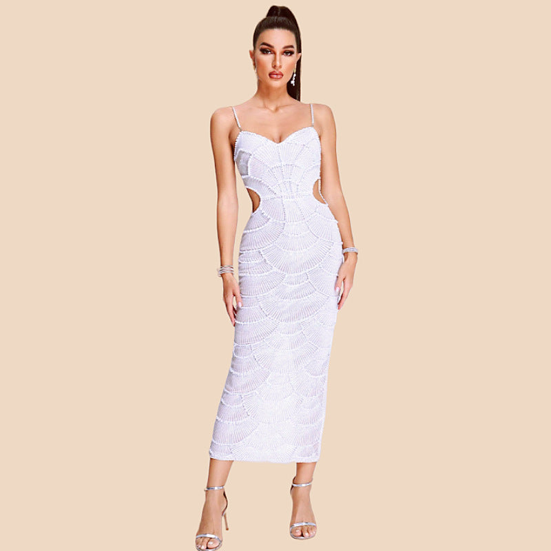 Exquisite Sequin Bead Cutout Sling Dress Dresses
