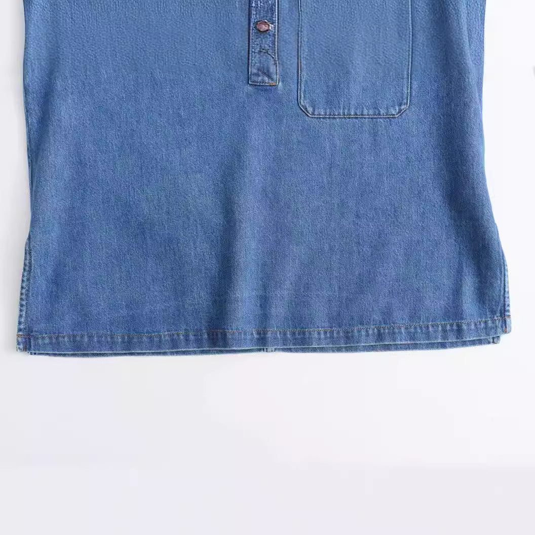 Women's Spring French Fashion Washed Blue Denim Suits