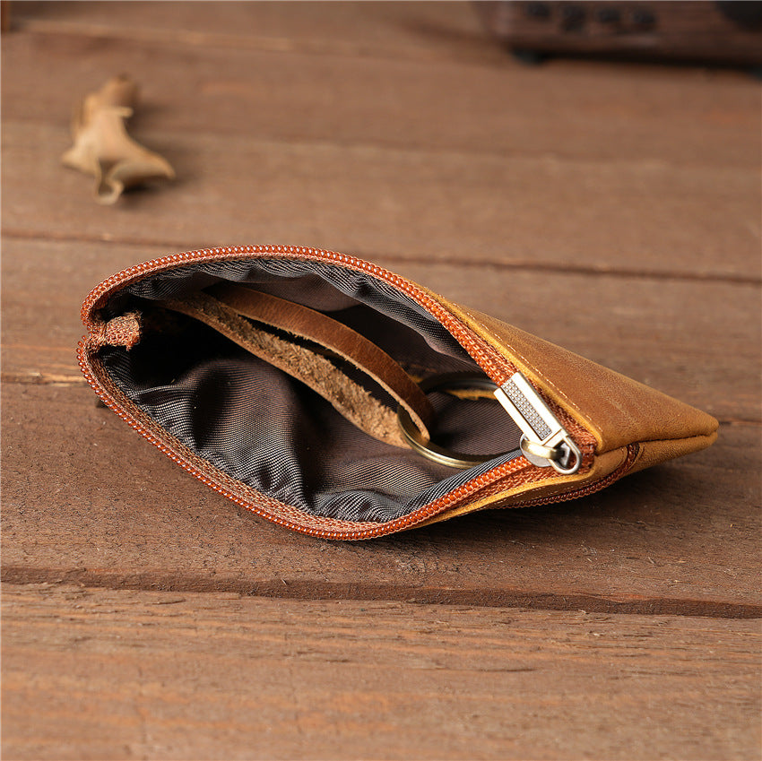 Leather Cowhide Crazy Horse Brown Zipper Card Holder