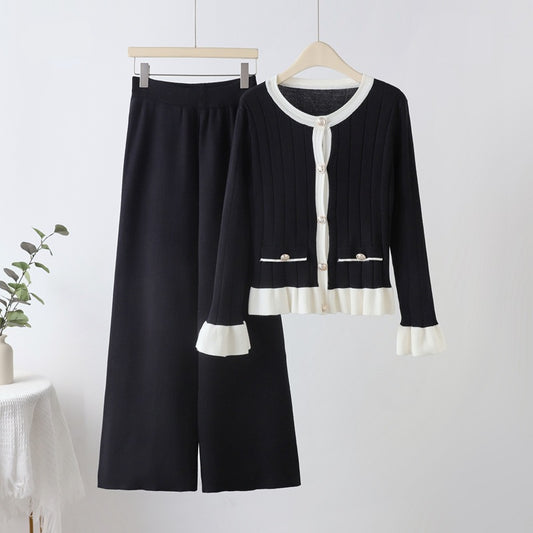 Women's Style Sweet Flare Sleeve Knitted Spring Ruffled Suits