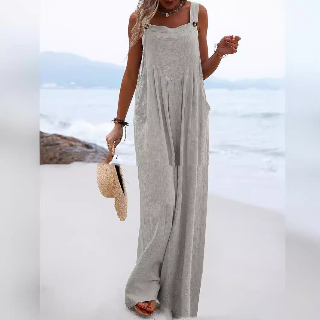 Summer Smart Trousers Solid Color Loose Casual Women's Jumpsuit/clothing