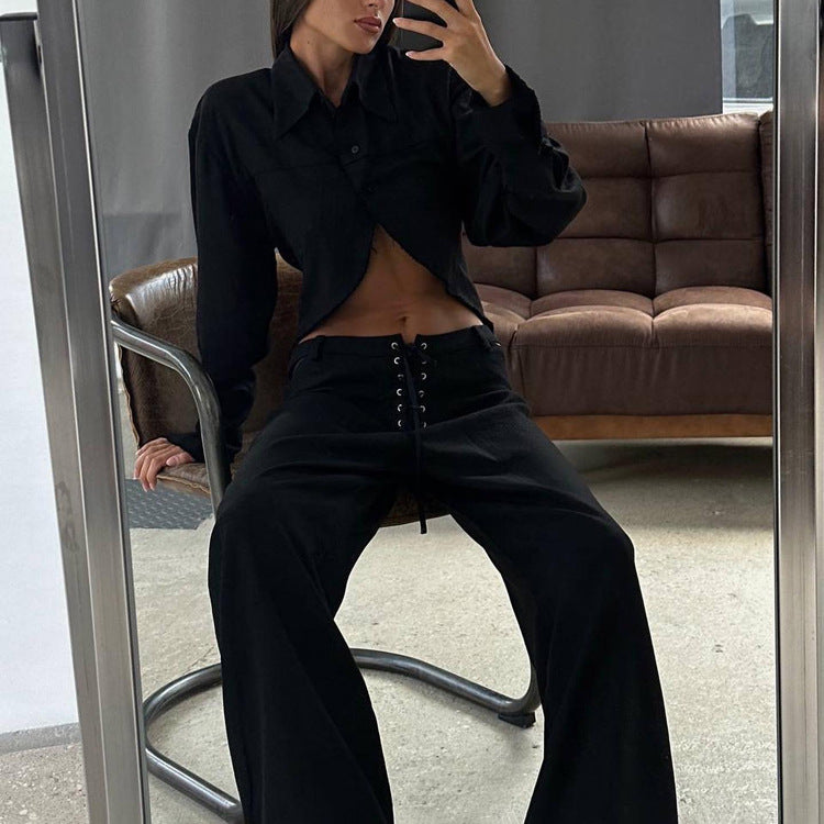 Women's Design White Shirt Hollow Out Tied Suits